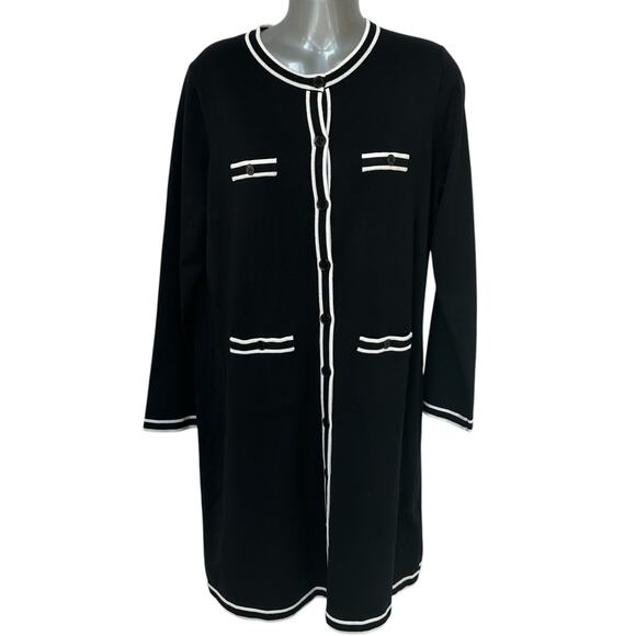 Karl Lagerfeld Paris Cardigan Sweater Dress Black White Women's PL Petite Large - Picture 10 of 10